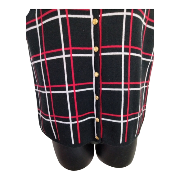 Liz Baker Sz Medium Black red white and Gold button down cotton sweater vest - Picture 7 of 13